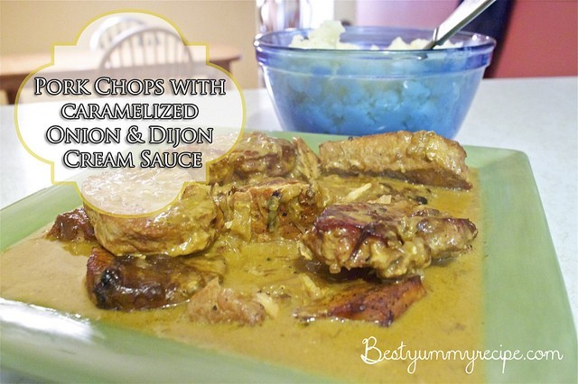 Pork Chops with  caramelized  Onion Dijon  Cream Sauce