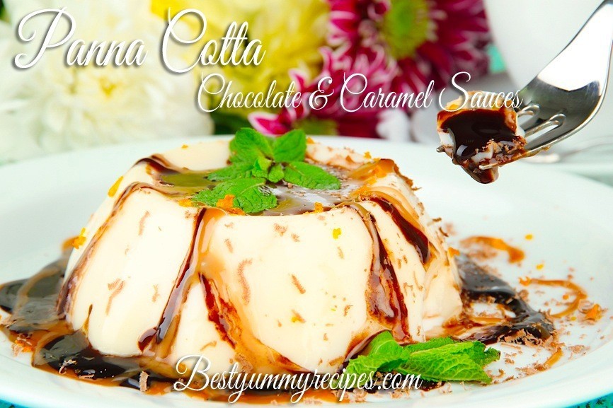 Panna Cotta with Caramel and Chocolate Sauces