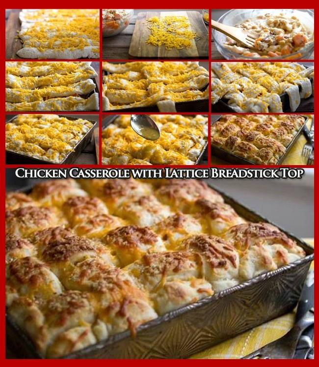 Chicken Casserole with Lattice Breadstick Top