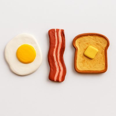Clay-fridge-magnets-shaped-like-breakfast-food