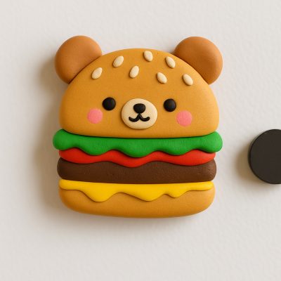 Cute-clay-fridge-magnet-shaped-like-a-burger-bear