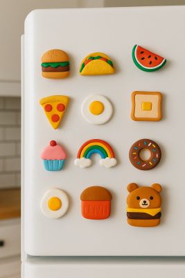 Fun and Colorful Clay Food Magnets on a White Refrigerator DIY Fridge Magnets: Make Clay Refrigerator Art at Home
