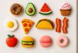 Handmade-clay-food-magnets-on-a-fridge-door