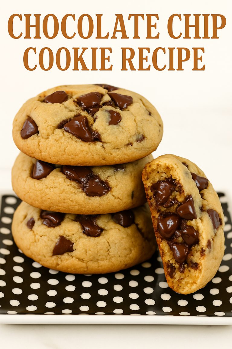 Chocolate Chip Cookie Recipe Close-up of a freshly baked chocolate chip cookie with melted chocolate chips, placed on a rustic wooden table.
