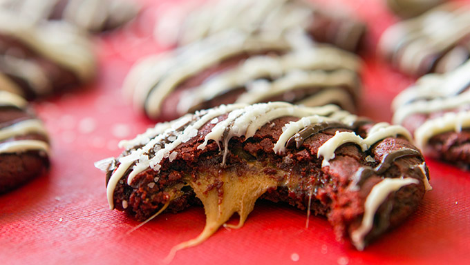 Salted Caramel Red Velvet Cookies