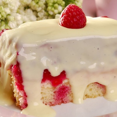 Upside-Down Raspberry with White Chocolate Sauce