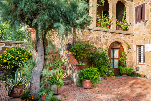 Beautiful porch in the ancient town in Tuscany