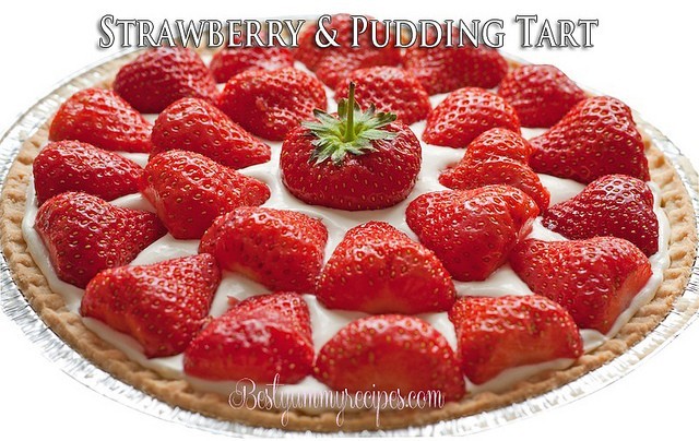 Easy and no bake Strawberry & Pudding Tart