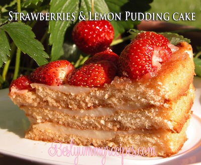 3 Layer Cake with Strawberries and Lemon Pudding