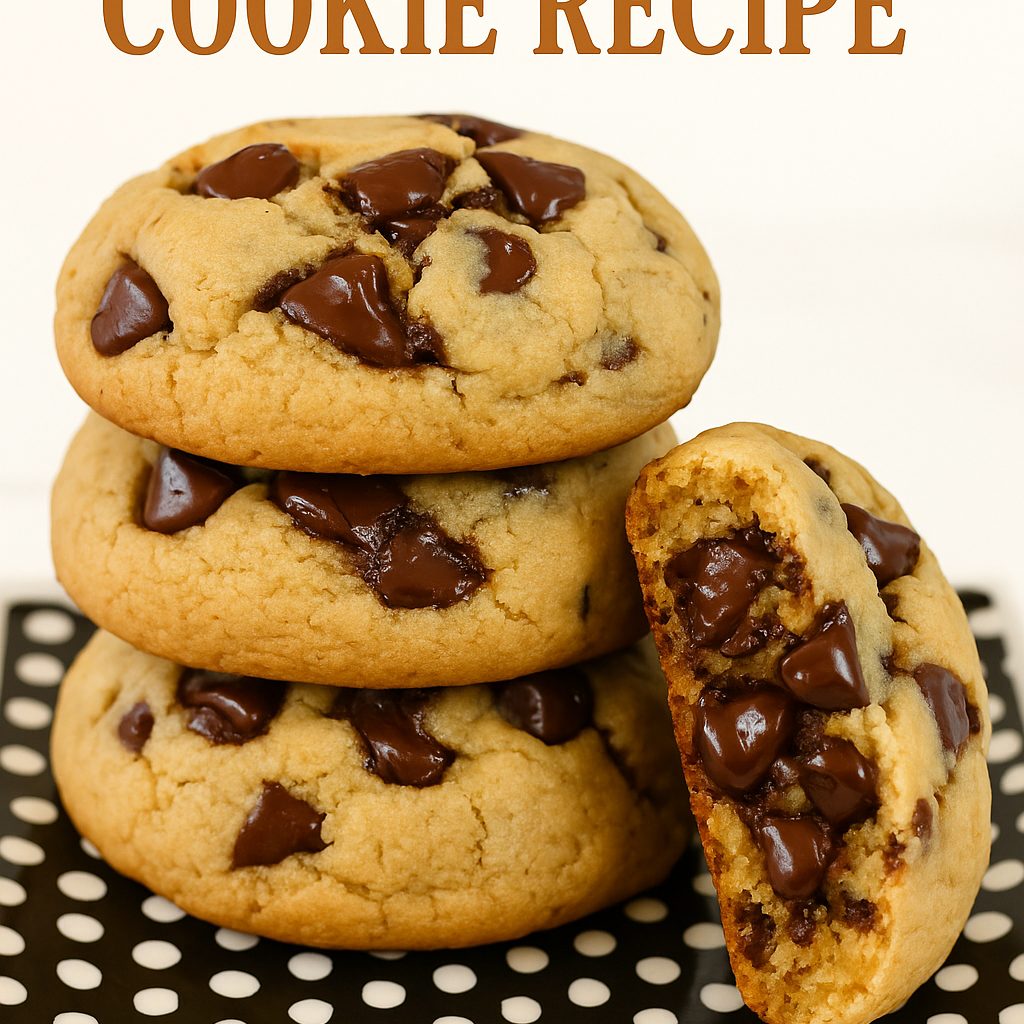 Chocolate Chip Cookie Recipe: Soft, Chewy, and Irresistible! 11 Chocolate Chip Cookie Recipe Close-up of a freshly baked chocolate chip cookie with melted chocolate chips, placed on a rustic wooden table.