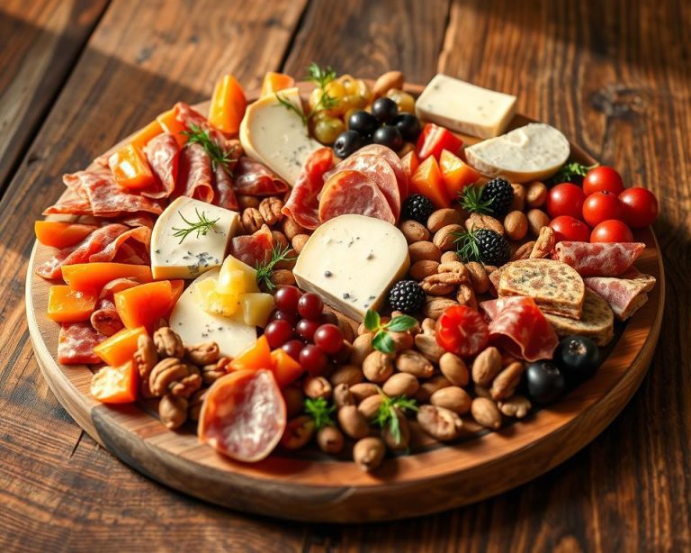 Beautifully arranged charcuterie board f ideas eaturing an assortment of cheeses, cured meats, fresh fruits, nuts, and crackers, perfect for parties and gatherings