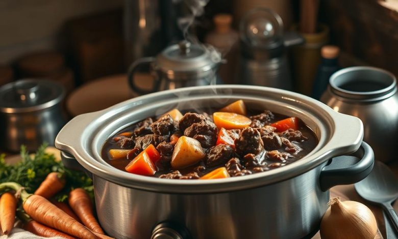 Hearty beef stew recipe with tender beef chunks, vegetables, and rich flavorful gravy, perfect comfort food for family dinners