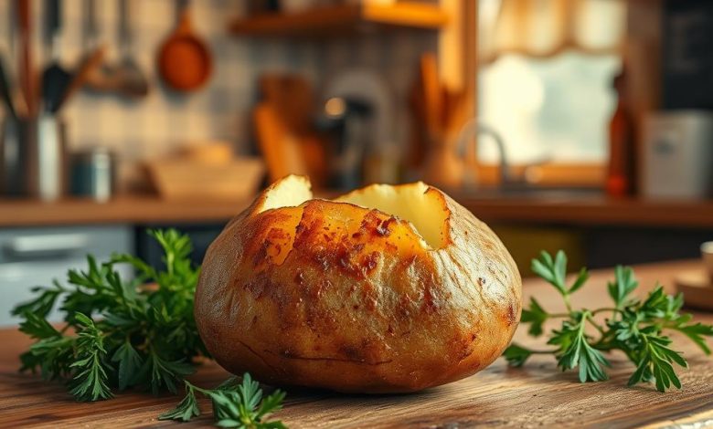Perfectly cooked Air Fryer Baked Potato with crispy skin and fluffy center, easy and delicious recipe