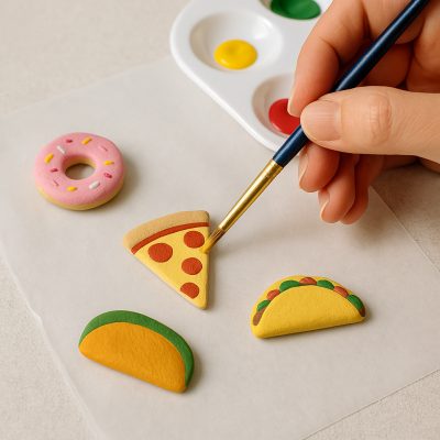 Painting handmade clay magnets with acrylics